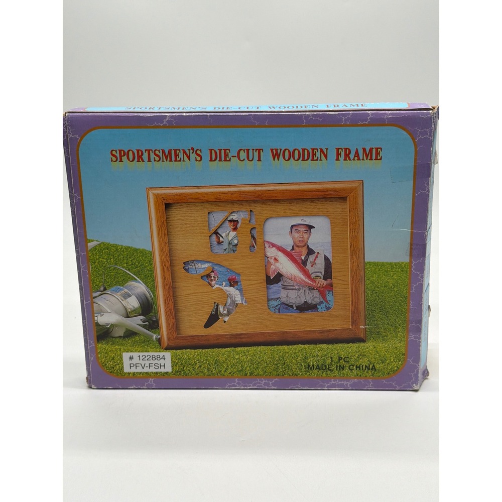 Sportsmen's Die-Cut Wooden Fishing Picture Frame Brown Fish Hook Decor